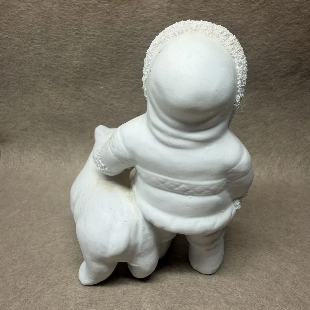 Retro Ceramic Inuit Child with Polar Bear Figurine Statue 5.5